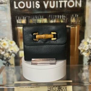 Gucci Vintage Bamboo Horsebit Black Leather Compact Wallet Made in Italy